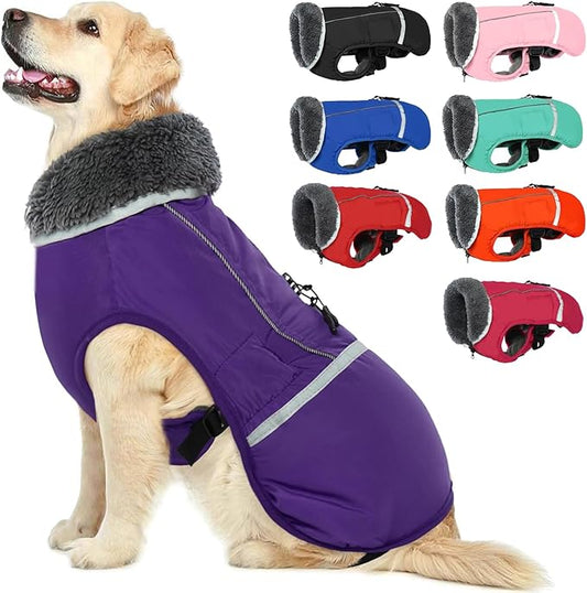QBLEEV Warm Dog Coat Reflective Jacket, Waterproof Winter Coat Turtleneck Clothes for Cold Weather, Thick Fleece Dogsnowsuit Christmas Vest for Small&MXL Dogs