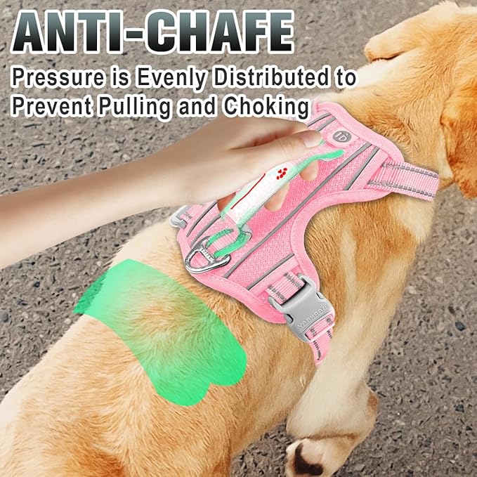BARKBAY No Pull Dog Harness Large Reflective Dog Harness with Front Clip and Easy Control Handle for Walking Training Running with ID tag Pocket(Baby Pink,XL)