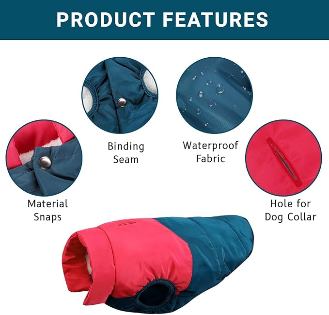 ASENKU Dog Winter Coat - Waterproof Windproof Dog Jacket, Warm Snowproof Doggie Puffer Vest for Cold Weather, Lightweight Snow Coats for Small Medium Large Dogs (Red&Navy, XXXL)