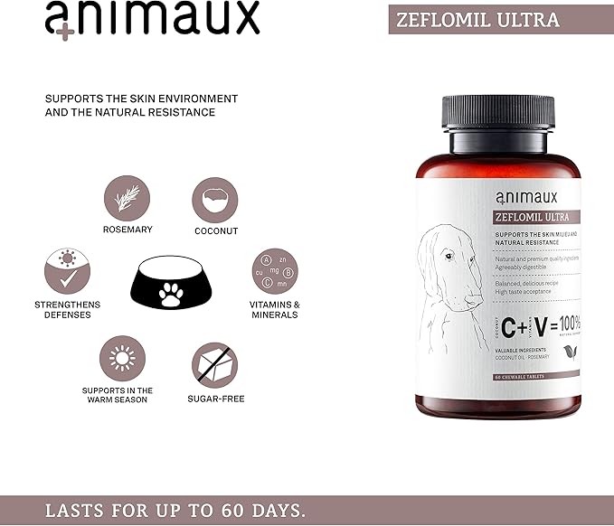 animaux - Zeflomil Ultra for Dogs I Support of The Natural Skin Barrier I Rosemary & Coconut Oil I Vegetable Chewing Tablets