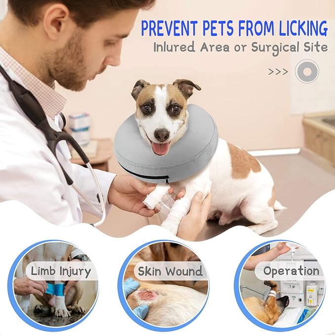 Supet Inflatable Dog Cone Collar Alternative After Surgery, Dog Neck Donut Collar Recovery E Collar for Neuter, Soft Pet Cone for Small Medium Large Dogs
