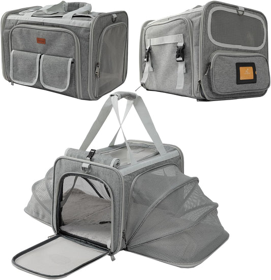 Dog Carrier Cat Carriers Grey Soft Pets Bag Airline Approved Dog Carrier for Small Dogs Carrier,2Sides Expand,Stylish Rabbit Bunny Pets Carriers Travel Outdoor Carry Kennel