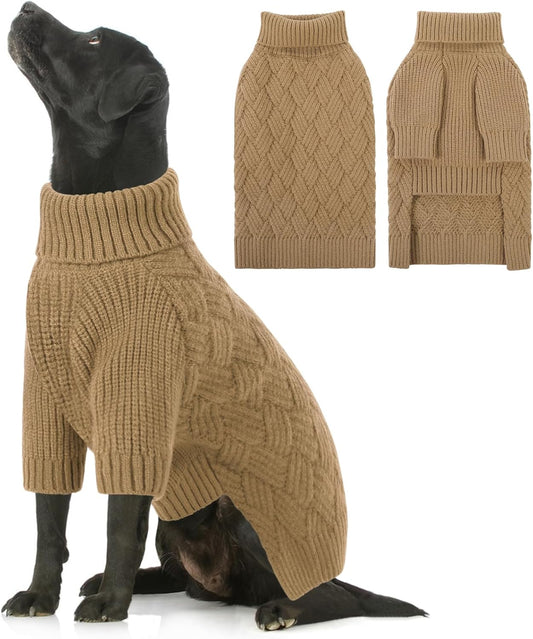 SUNFURA Dog Sweater Large Size Dog, XXL Pet Sweaters for Extra Large Dogs, Doggy Warm Turtleneck Christmas Sweatshirt Cold Weather Knit Pullover for Golden Retriever, Camel XXL
