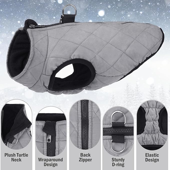SCENEREAL Winter Dog Vest Coat with Harness Built in, Warm Dog Jacket for Small Medium Dogs, Puppy Cold Weather Coats with Zipper, Fleece Puffer Vest Windproof Snow Clothes for Puppy Pet