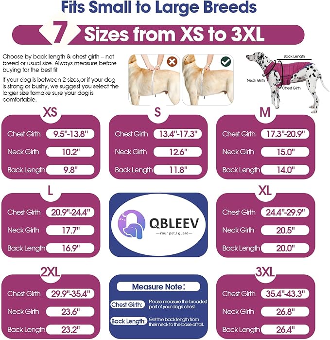 QBLEEV Reversible Dog Coat, Waterproof Winter Puffer Jacket with Leash Hole, Warm Dog Snow Gear for Medium Dogs Cold Weather, Adjustable French Bulldog Padded Vest for Outdoor Walks, Violet, L