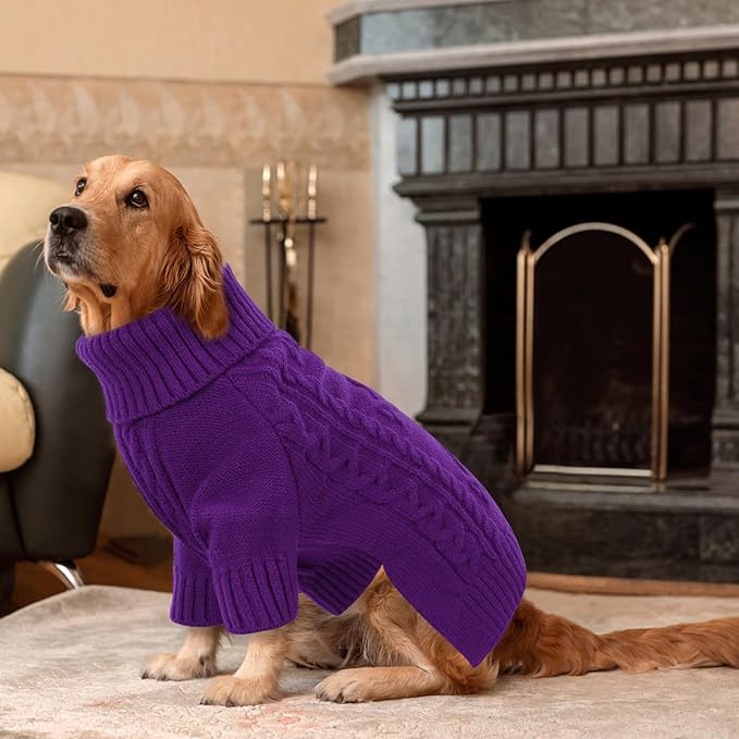 ASENKU Knitted Dog Sweater, Pullover Big Thermal Dog Winter Sweater, Turtleneck Doggy Sweaters for Large Medium Dogs Boy Girl,Warm Pet Sweatshirt for Boston Terrier,French Bulldog,L