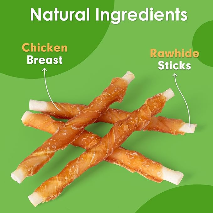 MON2SUN Dog Treats, Rawhide Twist Chicken Hide Sticks, Suitable for Puppy and Small Dogs, 5 Inch (Chicken, Pack of 40)