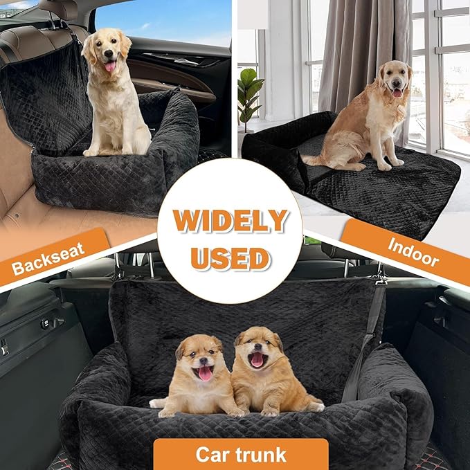 Sephyroth Medium/Large Dog Car Seat - Soft Crystal Velvet Dog Bed with Safety Belt Buckle for Back Seat, Suitable for Dogs 60 lbs or Two Small Dogs