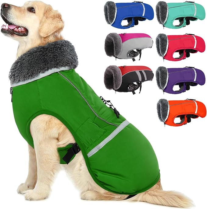 QBLEEV S Dog Winter Coat with Leash Hole - Waterproof Windproof Cold Weather Jacket for Small Dogs, Reflective, Warm Fleece Lining, Adjustable Vest for Snow, Rain, Outdoor Walk