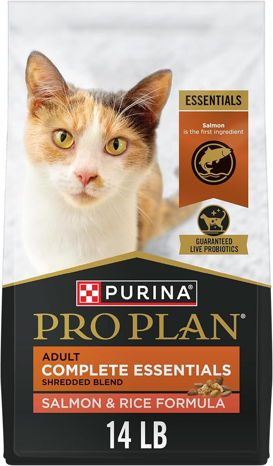 Purina Pro Plan Complete Essentials Shredded Blend Salmon and Rice Formula Adult High Protein Cat Food - 14 lb. Bag