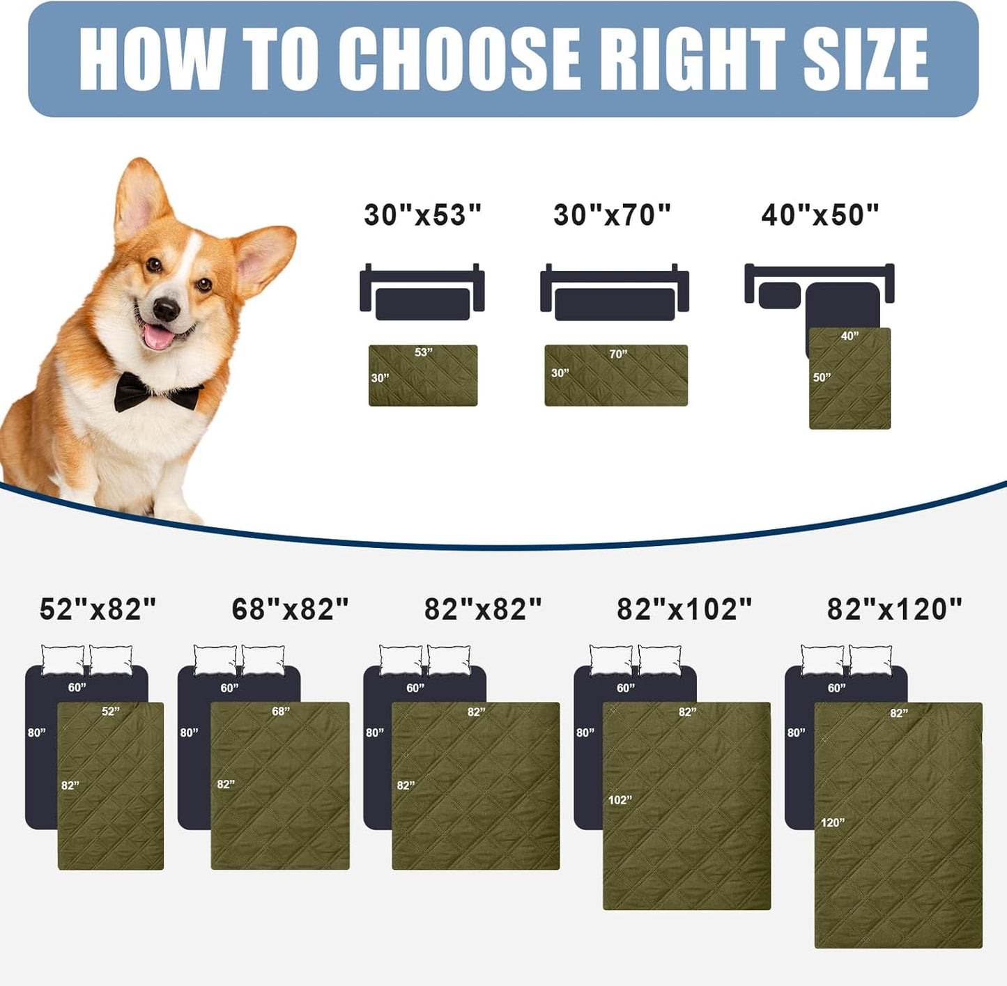 Smiry Waterproof Dog Bed Cover Pet Blanket, Soft Washable Dog Blanket for Furniture Bed Couch Sofa Reversible, Checkered (82"x82", Green/Navy)