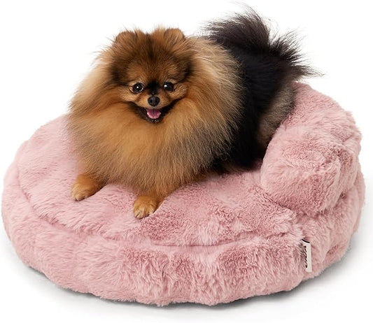 EHEYCIGA Extra Small Dog Bed and Cat Couch for Puppy and Kitten - Fluffy Faux Rabbit Fur Pet Sofa with Washable Removable Cover, Waterproof and Non-Slip, 20 Inch Pink
