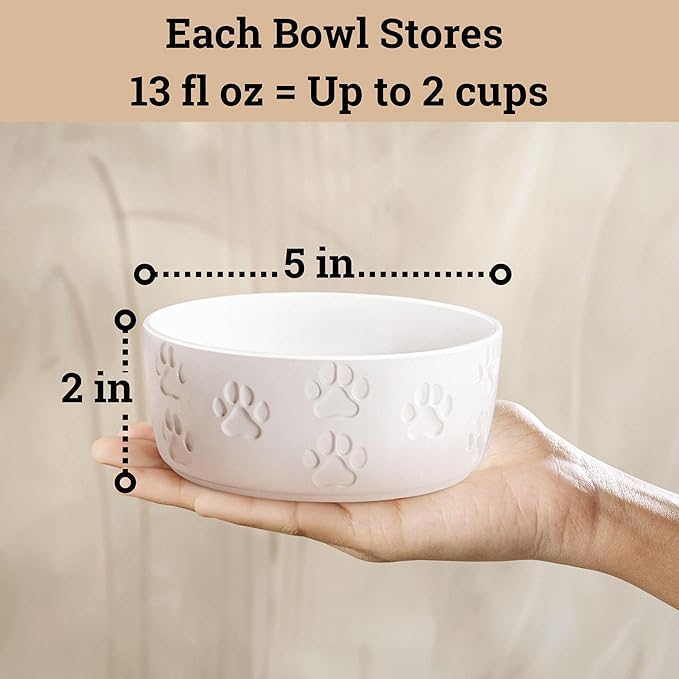 Ceramic Dog Bowl Set of 2 with Anti-Skid Base - 5" Wide x 2" Tall Ceramic Dog Bowls for Small Dogs - 2 Cup Capacity Food and Water Bowls for Dogs - Rubber Bottom Pet Bowl Set of 2 for Small Pets