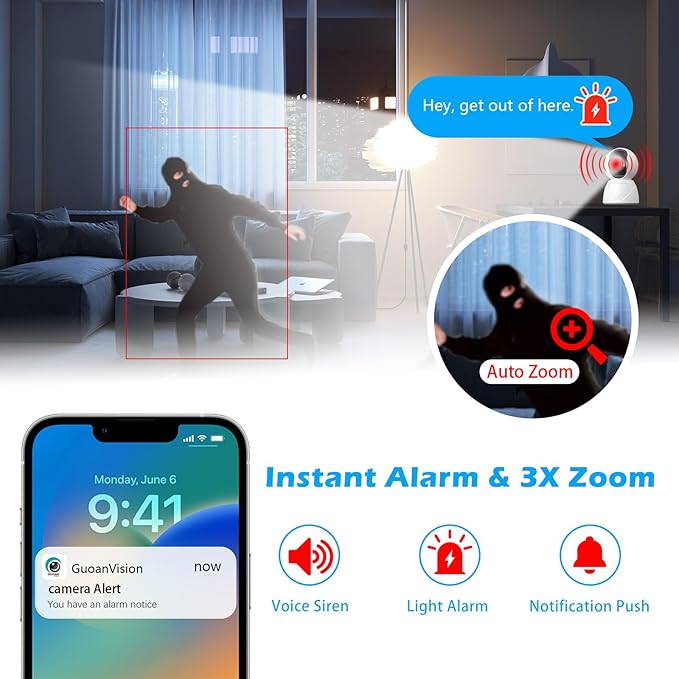 3MP Indoor Pan/Tilt Security Camera, 5G WiFi 360° Rotating Home Cameras for Baby Monitor/Pet Camera, Auto-Focus&Zoom,Motion Detection,2-Way Audio,Siren,Color Night Vision,Cloud&SD Card