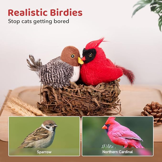 Potaroma Cat Toys Chirping Birds 2 Pcs with Catnip SilverVine, Interactive Cat Kicker, Lifelike Birdie Tweets, Indoor Kitty Kitten Exercise Toys 4.0"