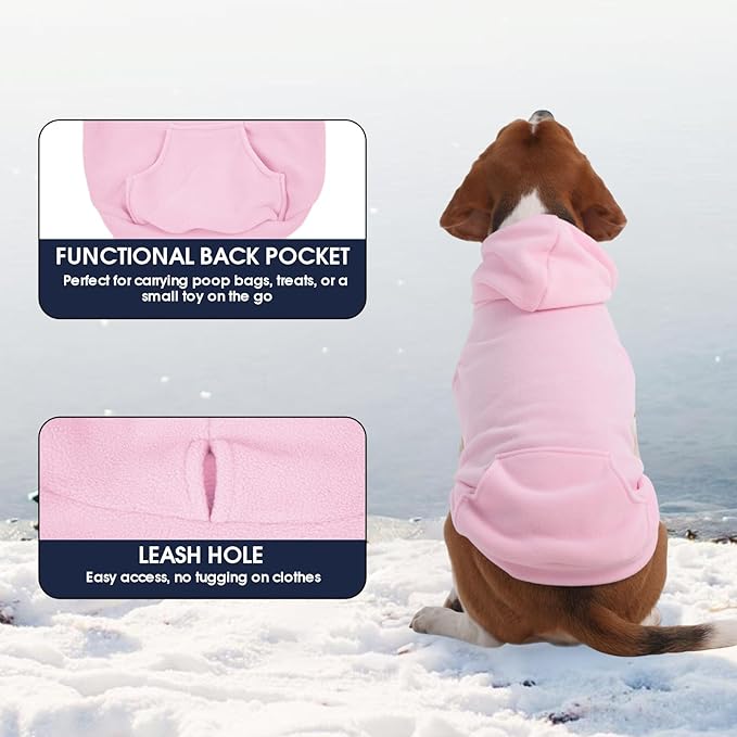 IECOii Dog Hoodie for Medium Dogs, Warm Fleece Dog Hoodies Sweater with Leash Hole and Pocket, Cozy Dogs Cold Weather Coat for Fall Winter Hooded Sweatshirt Vest for French Bulldog, Pink, L
