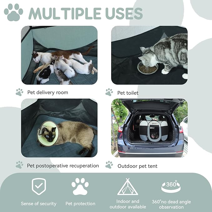 Dog Cat Playpen Indoor Outdoor for Puppy Pet Travel, Dogs Enclosure Tent Crates Cage for Recovery After Surgery, Portable Pop Up Dog Kennel with Carrying Case (Grey, Large)