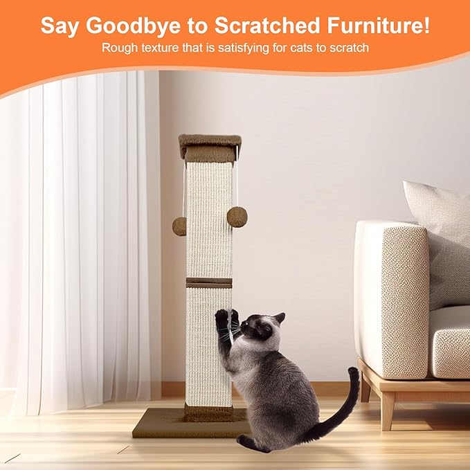 Cat Scratching Post 33 Inch Nature Sisal Cat Scratch Post for Indoor Cats, Large Cat Scratcher Protect Your Furniture, for All Breeds Brown