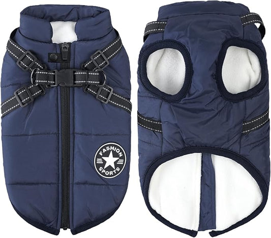 Aiboria Dog Jackets for Winter Windproof Waterproof 2 in 1 Outfit Cold Weather Coat Dog Vest Harness Puppy Winter Warm Jacket Blue XXL