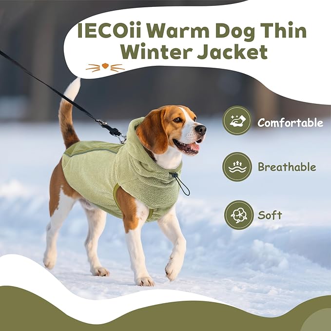 IECOii XXL Soft Fleece Dog Sweater, Stretchy Large Dog Sweater Vest with Leash Hole, Warm Dogs Fall Winter Hoodie for Indoor & Outdoor, Safety Reflective Great for Night Walks, Pitbull, Green, XXL
