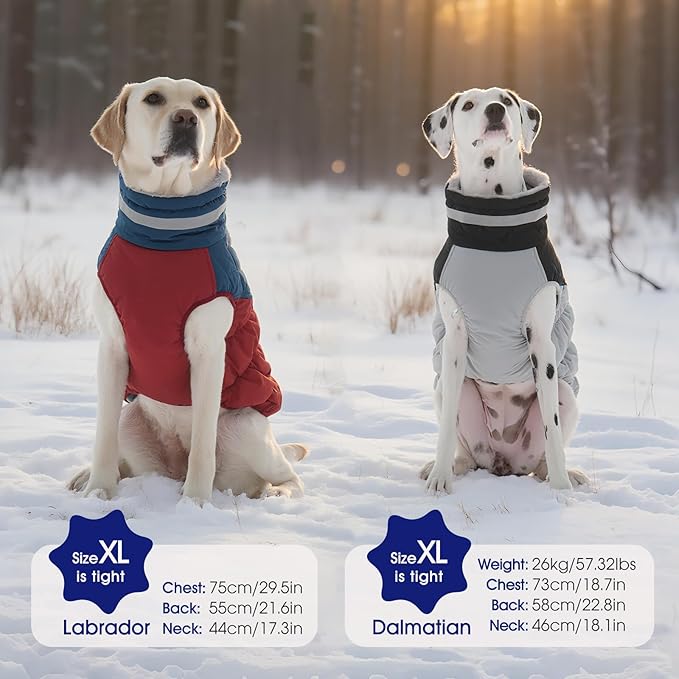 FUAMEY Dog Coat for Large Dogs,Waterproof Dog Winter Jacket with Harness Built in Puppy Cold Weather Coats Reflective Pet Vest with Zipper Warm Fleece Dogs Snowsuit Windproof Dark Blue XXXL