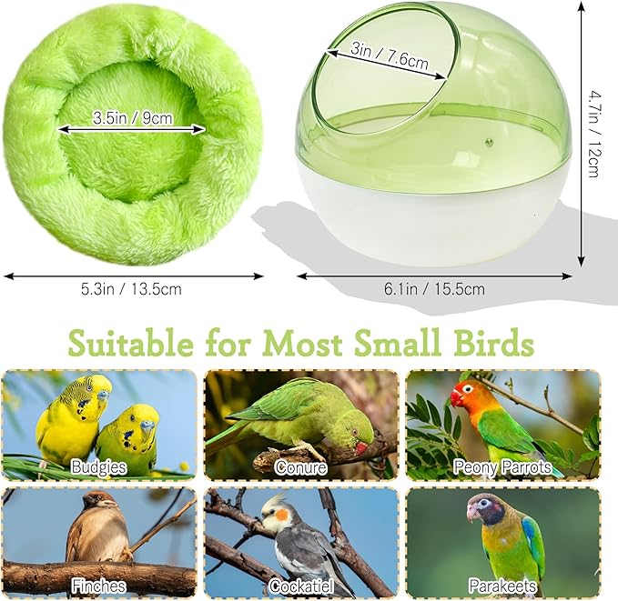 kathson Plastic Bird Nest Chewproof Small Bed with mat Hanging House Hut Bird Cage Breeding Hatching Nest Washable Parakeet Nest for Parrot Budgie Love Bird Canary (Green)