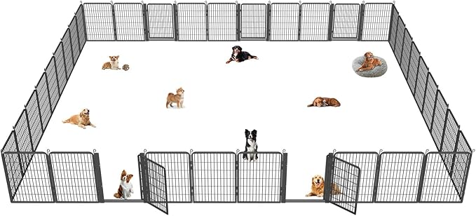 Dog Playpen with Low Threshold Gate, 40 inch 38 Panels Dog Fence, Heavy Duty Metal Exercise Large Dog Pen, Rust-Resistant Outdoor Pet Fence for Yard RV Camping
