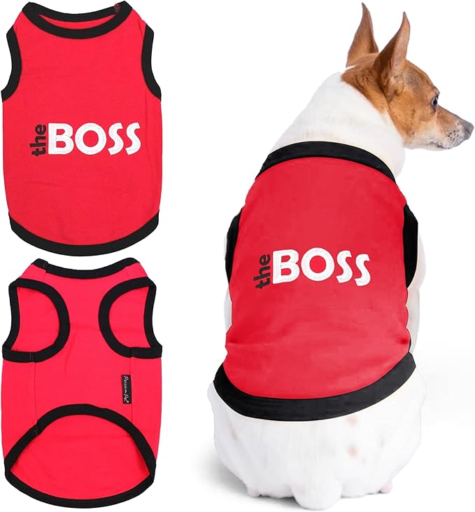Parisian Pet Dog T-Shirt with Embroidered 'The Boss' Word - Lightweight Dog Clothes - Sleeveless Dogs Outfit Boss - Shirt for Large Dogs, 5XL