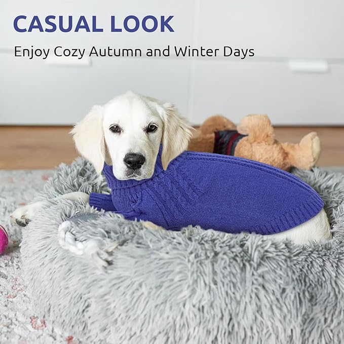 Queenmore Medium Dog Sweaters for Male Female Dogs, Soft Cozy Turtleneck Doggy Sweater for Winter, Long Sleeve Warm Puppy Pullover, Winter Xmas Pet Clothes for French Bulldog Dachshund (Blue,M)