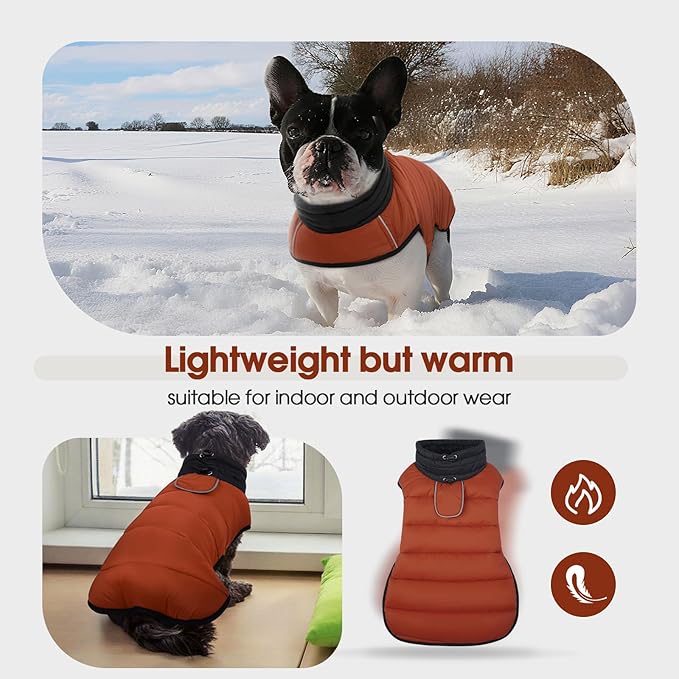 IDOMIK Dog Winter Coat, Warm Waterproof Dog Puffer Jacket with Harness Hole, Adjustable Reflective Snow Jacket Vest with Turtleneck, Pet Cold Weather Coats for Large Dogs,Caramel,XL