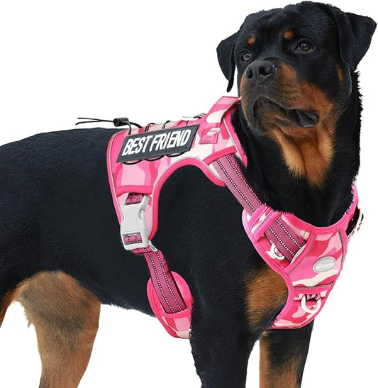 AUROTH Tactical Dog Harness for Small Medium Large Dogs No Pull Adjustable Pet Harness Reflective K9 Working Training Easy Control Pet Vest Military Service Dog Harnesses (XL, Pink Camo)