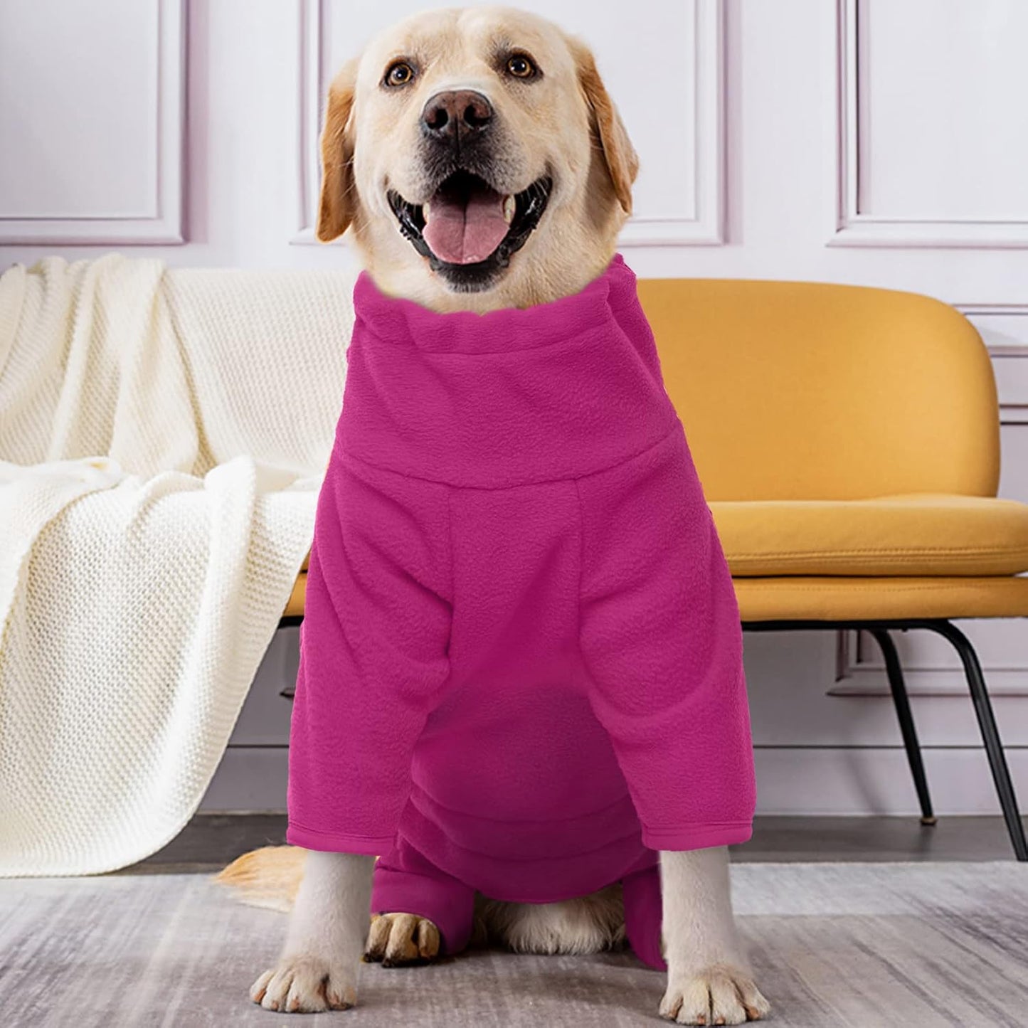 ROZKITCH Dog Winter Coat Soft Fleece Pullover Pajamas, Pet Windproof Warm Cold Weather Jacket Vest Cozy Jumpsuit Apparel Outfit Clothes for Small Medium Large Dog Walking Hiking Sleep Pink 4XL