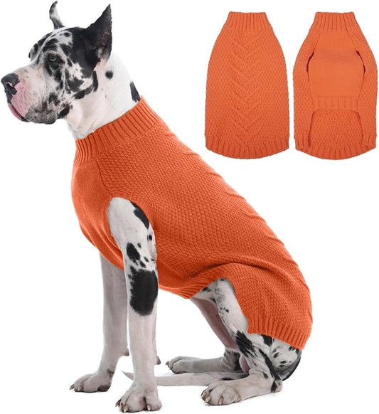 IECOii Big Dog Sweater - Extra Large Dog Sweater for Cold Weather, Orange, 4XL for Doberman & Great Dane