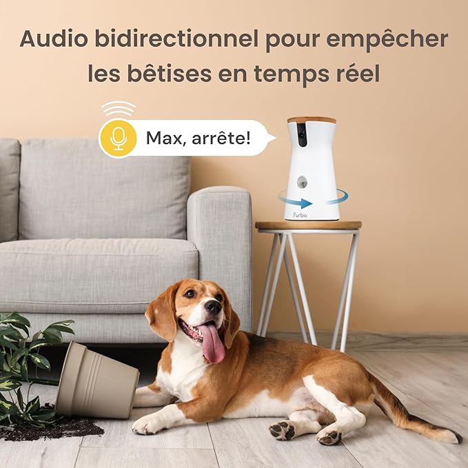 Furbo 360° Dog Camera: Pet Security Cam w/Barking Alerts, Rotating View, Treat Toss w/Phone App, Smart Home Puppy Monitoring, 2-Way Speaker, No Subscription Needed. Standard See, Talk, & Toss Features