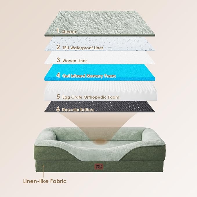 EHEYCIGA Memory Foam Dog Bed for Large Sized, Orthopedic Dog Sofa with Sides and Waterproof Liner, Washable Bolster Pet Couch with Removable Cover, 36x27x7 Inch, Green