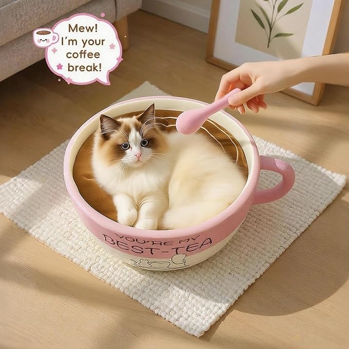 Cute Cat Beds Kitten Beds, Soft Small Dog Beds, Washable Pet Beds for Puppy and Kitty, Funny Coffee Cup Shape, 20 Inch