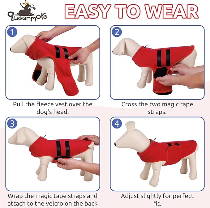 Queenmore Small Dog Sweaters, Soft Fleece Vest Pullover Dog Jacket with Leash Hole, Warm Winter Dog Clothes Cold Weather Doggy Dachshund Sweater for Small Dogs Cats Boy or Girl (Red, S)