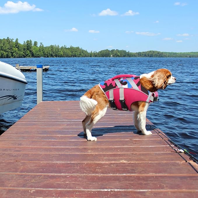 Kuoser Dog Life Jacket with Reflective Stripes - Adjustable High Visibility Vest, Ripstop Lifesaver, Pet Preserver with High Flotation Swimsuit for Small, Medium and Large Dogs