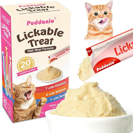 High-Meat Lickable Cat Treats, Grain & Gum Free, No Additives, All-Natural High Protein Puree, 0.5oz Tubes (Pack of 20)