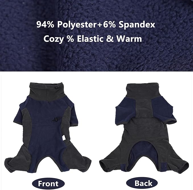 Winter Coat - Warm Fleece Dog Jacket, Full Body Pajamas Onesie for Medium to Large Dogs. Windproof, Cold Weather Protection. Small Size, Blue Color.