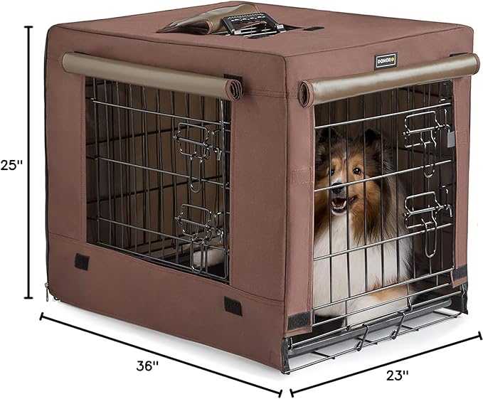 DONORO Dog Crates for Medium Large Size Dogs Indoor Double Door Dog Kennels & Houses for Puppy and Cats, Collapsible Metal Contour Dog Cages (Brown, 36.0" L x 23.0" W x 25.0" H)