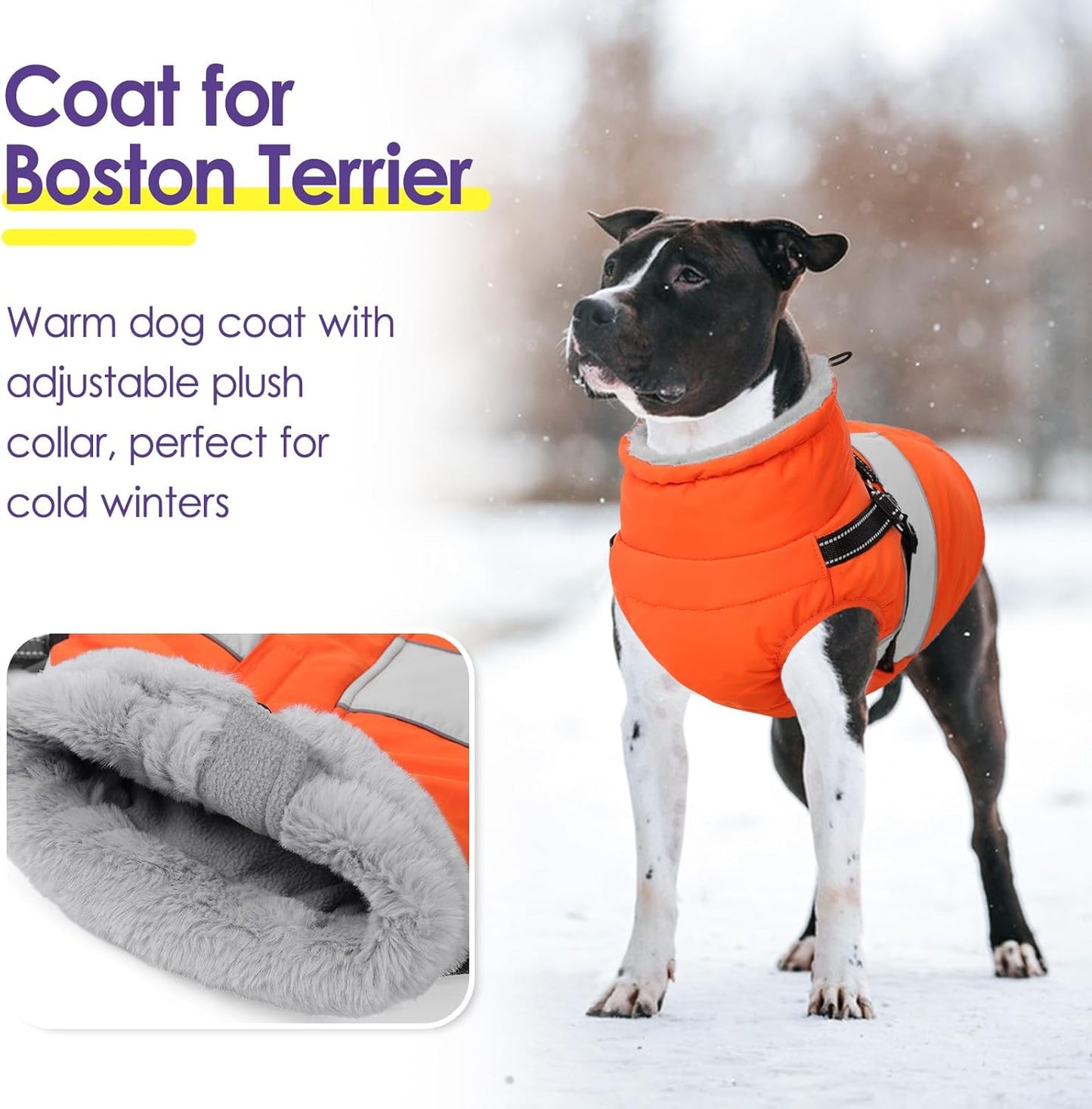 SUNFURA Dog Coat for Large Dogs, Warm Pet Jacket Winter with Harness Built in, Waterproof Pet Snow Jacket with Furry Collar, Reflective Fleece Snowsuit for Extra Large Dogs, Orange XL