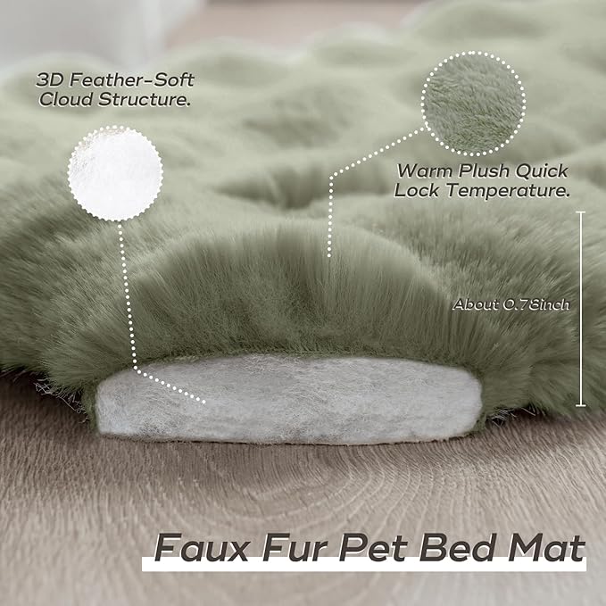 Cat Bed Plush Puppy Pad Mat with Non-Slip Bottom Faux Fur Kitten Beds for Carriers/Floor Dog Friendly 23 x 15 Inch Medium Green