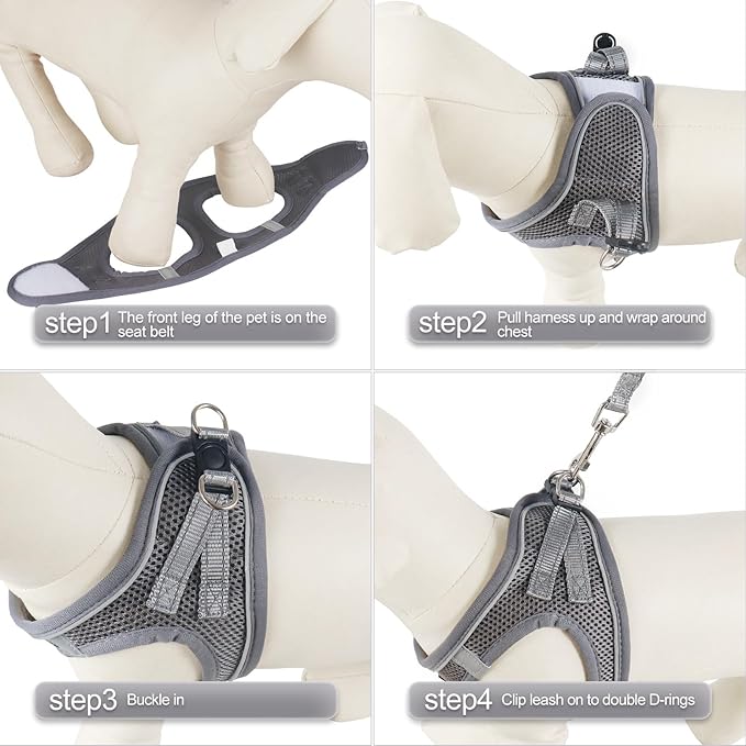 YIMEIS Dog Harness and Leash Set, No Pull Soft Mesh Pet Harness, Reflective Adjustable Puppy Vest for Small Medium Large Dogs, Cats (Gray, X-Small (Pack of 1)