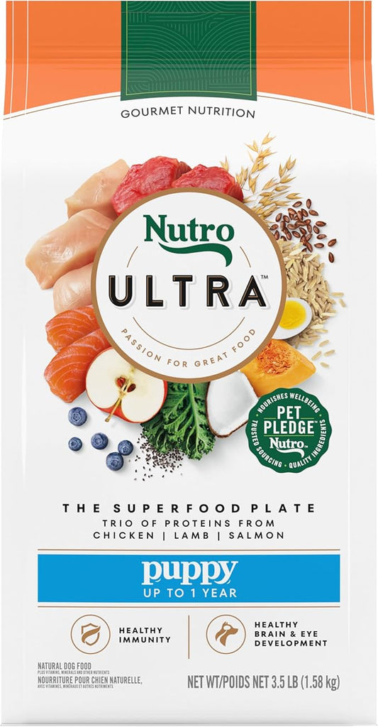 Nutro Ultra High Protein Dry Puppy Food, Trio of Proteins from Chicken, Lamb and Salmon, 3.5 lb Bag