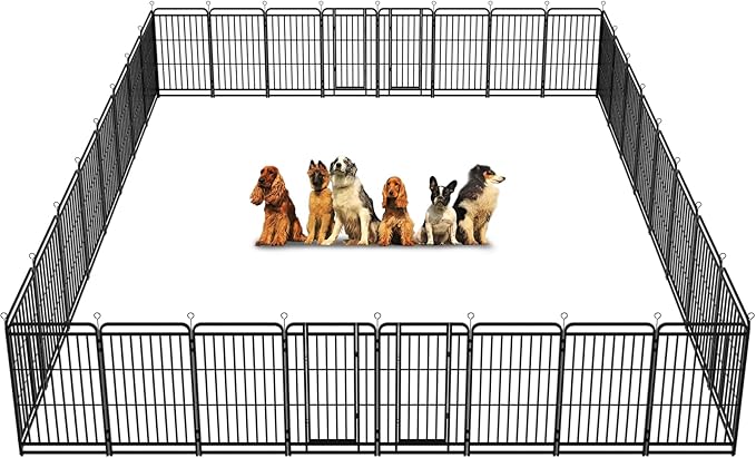 Dog Playpen Outdoor 32 Piece Panels Heavy Duty Dog Fence 47" Height with Thick Pipe Anti-Rust with Doors Portable for RV Camping Yard, Total 71FT, 406 Sq.ft, Snowy Black