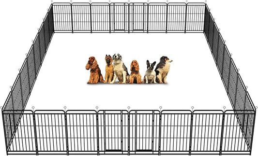 Dog Playpen Outdoor 32 Piece Panels Heavy Duty Dog Fence 47" Height with Thick Pipe Anti-Rust with Doors Portable for RV Camping Yard, Total 71FT, 406 Sq.ft, Snowy Black