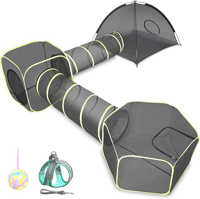 wilwolfer Outdoor Cat Enclosures for Indoor Cats- 5 in 1 Outdoor Cat Tent with Tunnel- Cat Houses for Outdoor Cats- Outdoor Cat Enclosures- Portable Pet Playpen for Cats Puppy and Small Animals black