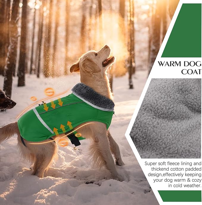 QBLEEV S Dog Winter Coat with Leash Hole - Waterproof Windproof Cold Weather Jacket for Small Dogs, Reflective, Warm Fleece Lining, Adjustable Vest for Snow, Rain, Outdoor Walk