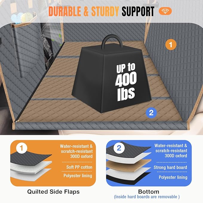 Dog Car Seat Cover for Back Seat, Gray, Universal Fit, Polyester, Car, Truck, SUV, Van, Automotive Pet Seat Cover Combination